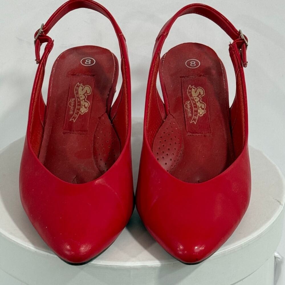 Y2K Red Pointy Toe Slingback Heel Costume Party Pumps Women Sz 8 ASIS Prop READ